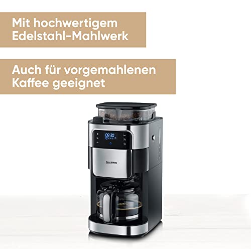 Kaffeemaschine mit Mahlwerk, Kaffeeautomat mit Glaskanne und Timer-Funktion, auch als Filterkaffeemaschine, für bis zu 10 Tassen Kaffee, 1000 Watt, schwarz, Edelstahl, KA 4813