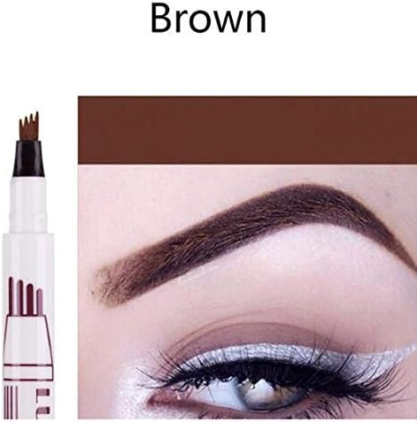 Eyebrow Pencil Waterproof Fork Tip Eyebrow Tattoo Pen 4 Head Fine Sketch Liquid Eyebrow Enhancer Dye Tint Pen BROWN