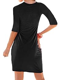 Vestido de media manga para mujer, con pliegues, hasta la rodilla