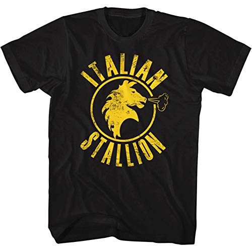 Rocky T-Shirt Distressed Yellow Italian Stallion Black Tee, Large