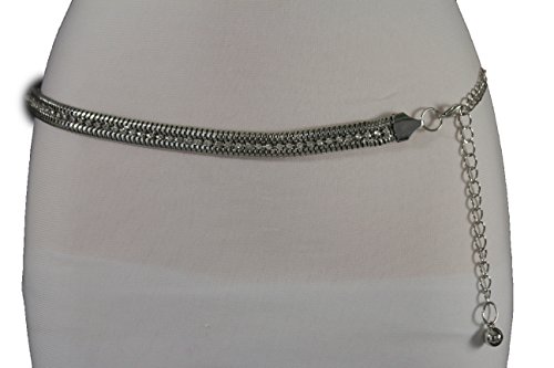 TFJ Women Fashion Belt Silver Mesh Metal Chain Narrow Hip Waist Beads Skinny S M L