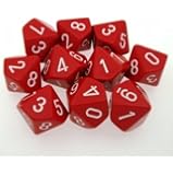 Chessex Dice Set, Red & white, Pack of 10