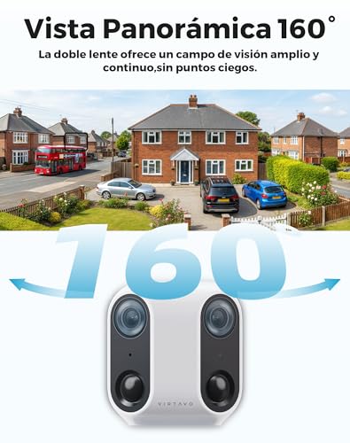 VIRTAVO XM1 Outdoor WiFi Surveillance Camera Solar 1080P Dual Lens, 160° Panoramic without Distortion, Starlight Night Vision, PIR Detection, IP65, for Home and Garden