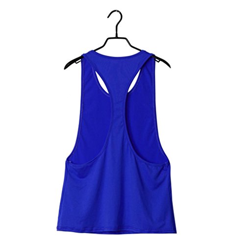 YANG-YI Women Summer Sexy Loose Gym Sport Vest Training Run Tops (L, Blue)