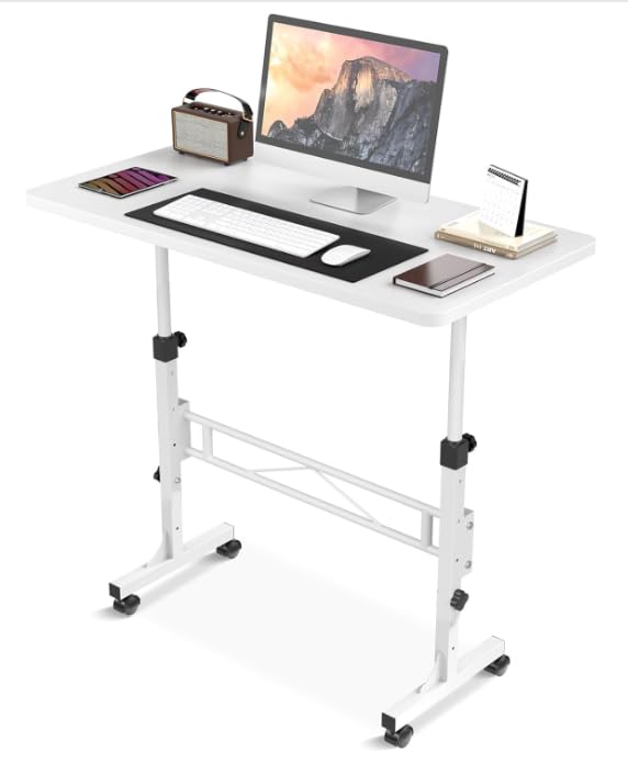 Amztabler Small Standing Desk Adjustable Height, Mobile Stand Up Desk with Wheels, 32 Inch Portable Rolling Desks Conference Room Tables for Walking Pad Treadmill White Image
