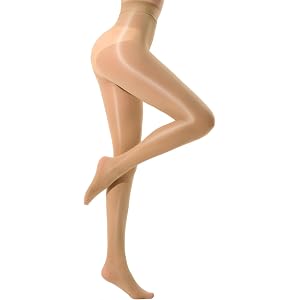 MANZI Sheer Shiny Tights for Women 20D Shimmer Pantyhose High Waist Ultra Silk Oil Shimmery Hollow Sole Stockings