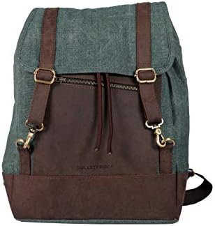 Bulletproof Alpha's"Euro Astro Green' Designer Backpack in Genuine Brown Leather and Green Canvas