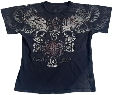 Womens Y2k Skull Graphic Print Crop Tops 90s Vintage Aesthetic