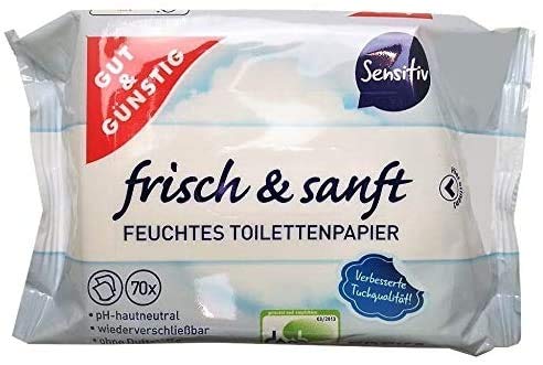 Gut & Günstig 8 Pack (560 vellen) vochtig toiletpapier 4-pack kamille & 4-pack Sensitiv - Afbeelding 5