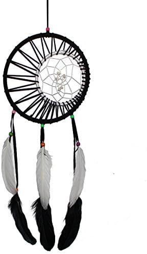 Jamzone Black White Dream Catcher Handmade Feathers Circular Net Wind Chimes Pendant for Home Wall Ornament Hanging Decorations , Dia 7.9 inch