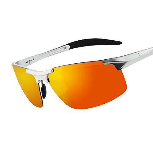 Duco Men's Sports Style Polarized Sunglasses Driver Glasses 8177S (Silver Frame Revo Gold Lens)