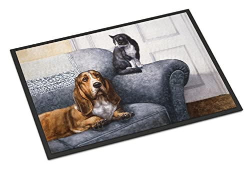 Caroline's Treasures BDBA0182JMAT Basset Hound and Cat on Couch Doormat 24x36 F…