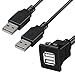 BATIGE Square Type C 3.1 and USB 3.0 Panel Flush Mount Extension Cable for Car Truck Boat Motorcycle Dashboard Panel - 3ft