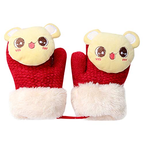 Pausseo Toddler Baby Thicken Girls Boys Cartoon Finger Warm Knitted Gloves Solid Color Touchscreen Mittens Fleece Thicken Plush Outdoor Mittens Students Knitted Wool Casual Play Snow Gift Glove - Thumbnail 3