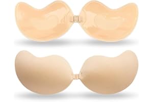 Strapless Adhesive Bra Invisible Push Up Super Sticky Bra Self Adhesive Bra for Women Reusable Beige