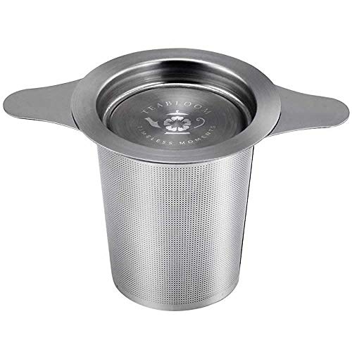 Teabloom Universal Tea Infuser with Coaster Lid - Fits Standard Teapots, Cups, Mugs - Food Grade 8/18 Stainless Steel - Large Capacity with Extra-Fine Mesh