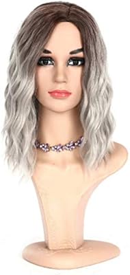 Medium Dyed And Gradual Black And White Wig Curly Hair Gray Corn