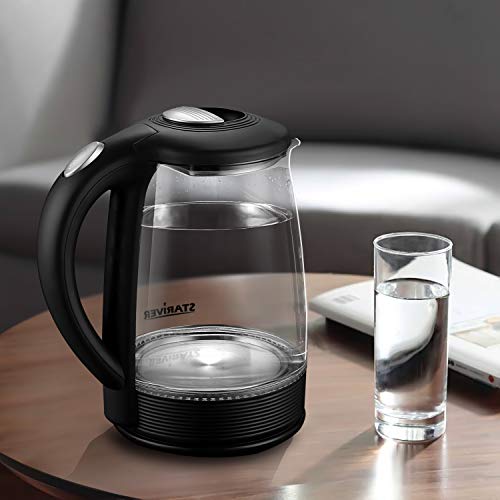 Stariver Electric Kettle Glass Tea Kettle Heater, 2 Liter Large Capacity with LED Light, Auto Shut-Off and Boil-Dry Protection, Stainless Steel Inner Lid and Bottom, Black