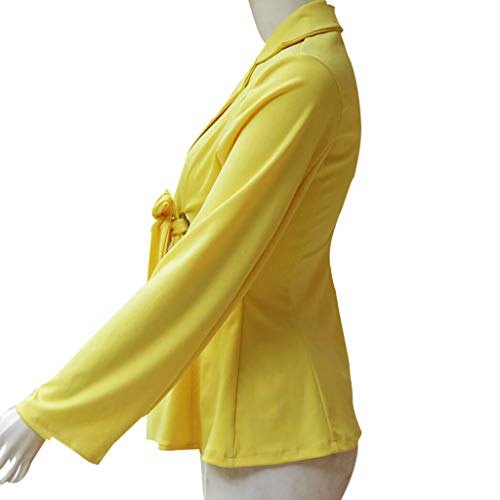 Sunward Womens Casual Work Office Open Front Bandage Blazer Jacket Yellow (XL, Yellow) - Thumbnail 5