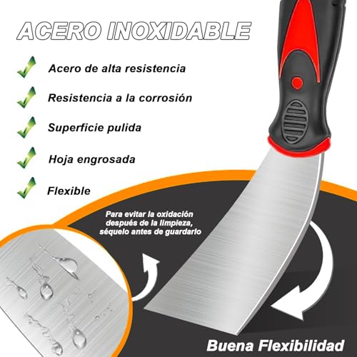 ALKDHDU Juego de espatula resanadora de acero inoxidable de 10 piezas,juego de espatulas pintura que incluye cuchillo para masilla,cuchillo de cinta,raspador de pintor y bandeja de barro，puede pintar