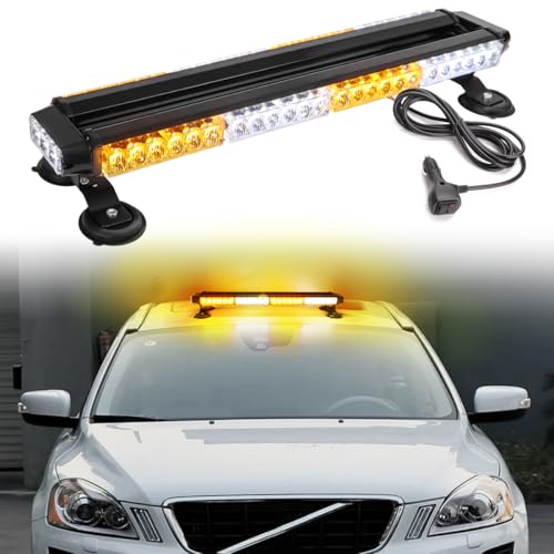 ROUTEKING 67cm 54 LED Strobe Light Bar Double Sided Flashing High Intensity Automotive Warning Emergency Flashing LED Bar with Magnetic Base (Amber/White/Amber/White)
