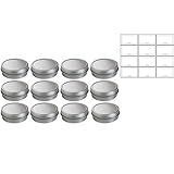 1 oz Metal Steel Tin Flat Container with Tight Sealed Twist Screwtop Cover (12 pack) + Labels
