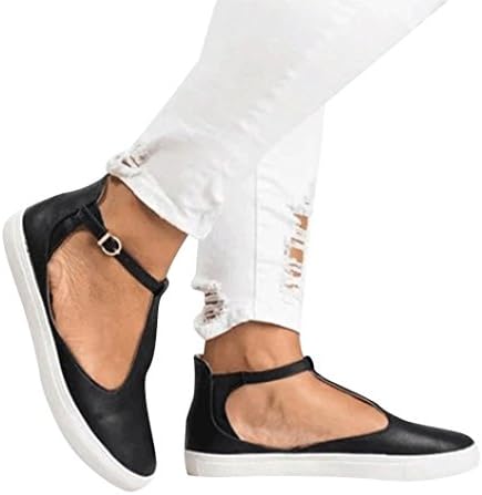 ❤️Big Promotion! Women Single Shoes, Neartime Vintage Outdoor Flat Heel Shoes Round Toe Buckle Strap Casual Sneakers (US:5.5, Black)