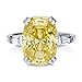 BERRICLE Sterling Silver 3-Stone Canary Yellow Cushion Cut Cubic Zirconia CZ Statement Cocktail Fashion Anniversary Ring for Women, Rhodium Plated 9 Carat Size 4-10