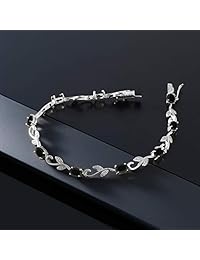 Pulsera de plata de ley 925 de 3,64 quilates ovalada de ónice negro y diamante blanco