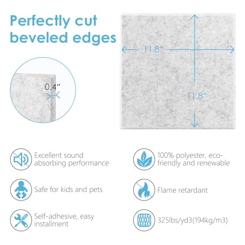 Clocell Acoustic Panel Self-adhesive for Home Theater&Studio, 12 Packs Sound Improvement - 30 * 30 * 0.9 CM Soundproof Wall Panels