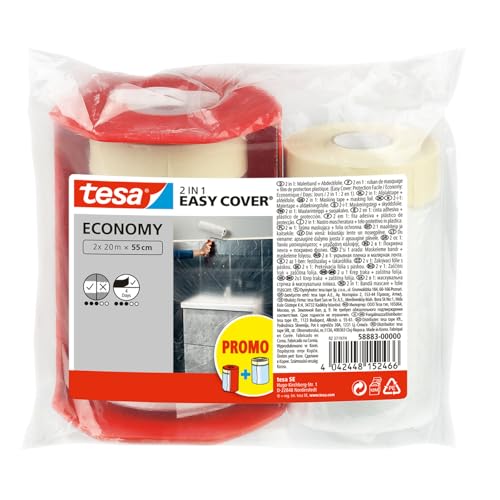tesa Easy Cover ECONOMY Film and Tape with Dispenser - 2 x 20 m x 55 cm