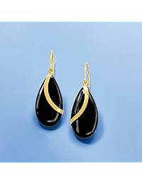 ross-simons Ónix negro arete de gota en oro amarillo de 14 quilates