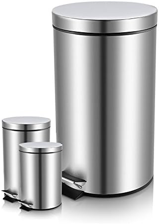 Round Step Stainless Steel Garbage Can with Lid and Removable Inner Bucket, 0.8 & 1.3 & 8 Gallon
