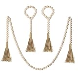Mokof 3 Pack Wood Bead Garland with Jute