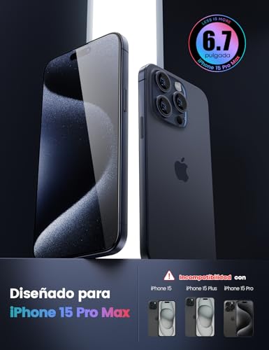 Lamicall Mica para iPhone 15 Pro Max, [Top 9H Película de Vidrio Templado] Protector de Pantalla para iPhone 15 Pro Max (6.7"), Marco de Instalación Fácil, 0 Burbujas, AntiHuellas - 2 Piezas