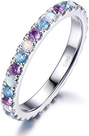 Opal Amethyst Blue Topaz Wedding Band 925 Sterling Silver Full Eternity White Gold Stacking Ring