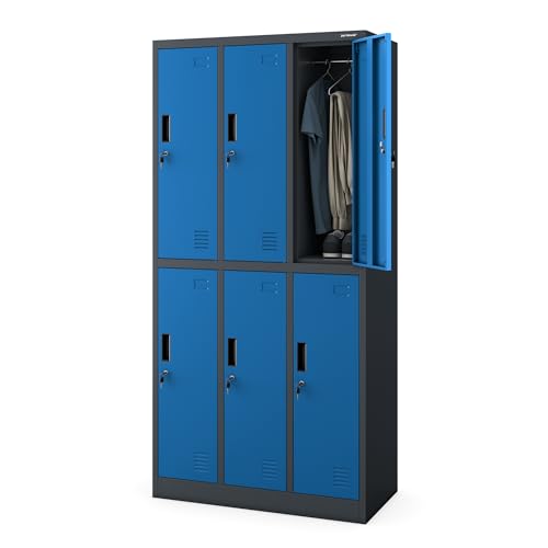 Jan Nowak 3B2A Metal Locker Cabinet 6 Compartments Powder Coated Sheet Steel 185 cm x 90 cm x 45 cm Anthracite Blue