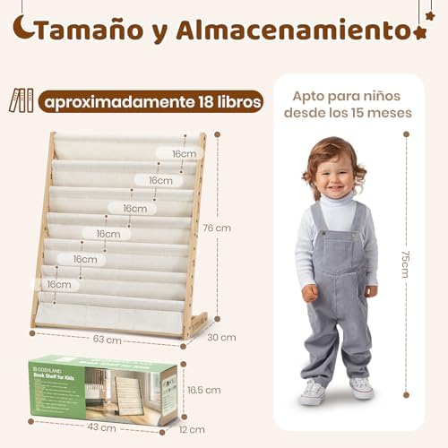 Estante de Livros Infantis de Madeira de 7 Níveis