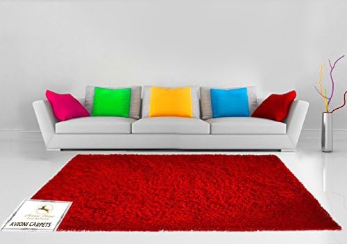 Amazon Sale Offer-Avioni Shaggy Carpets Red Viscose Plain - 122 cm x 183 cm (4 x 6 feet)