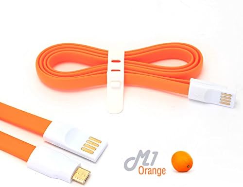 ABSL M1 Magnetic Flat Tangle-free cable, 3.28 feet (1M), Micro 5pin USB, A Male to B Sync Quick Charging USB Cable for Android Samsung Galaxy S6/S6/S7/S7 Edge, Note 4/4S/5/6. LG G2 G3 G4 G5 - Orange