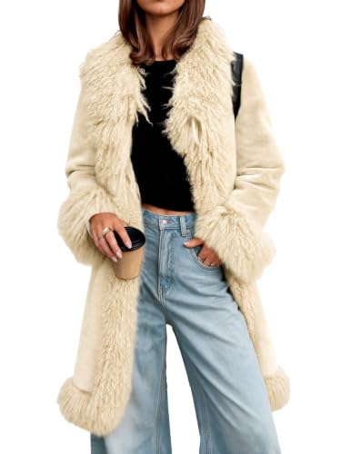 Tankaneo Womens Long Faux Fur Coat Fluffy Jacket Warm Winter Outerwear at Amazon