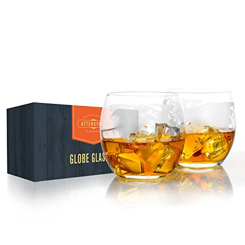 Atterstone Globe Whiskey Glasses, 12-Ounce Whiskey and Scotch Glasses, Great for Gift Giving or Home Bar, Set of 2 - Thumbnail 4