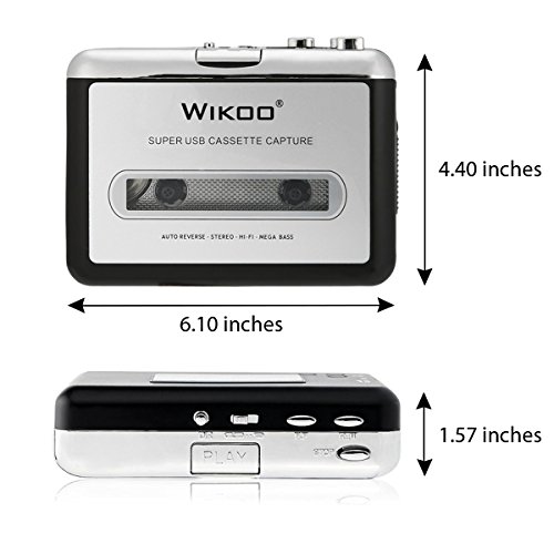 Cassette Tape to MP3 Converter,Wikoo USB Cassette Converter Portable Cassette Player,Compatible with Laptops and PC,Convert Tape Cassettes to MP3 Format