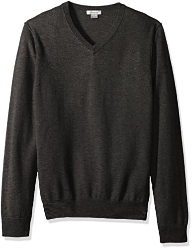 Phenix Cashmere Men's 100% V-Neck Sweater with Reverse Seam Detail, Graphite, Large