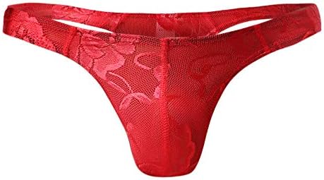 HHOO Mens Underwear Breathable, Men Comfortable Underpant Transparent Boxer Briefs Nightwear Sleepwear Sissy Pouch Panties Men's lace Thong G-String Hipster hot Underwear Sexy for Men (M, Red)
