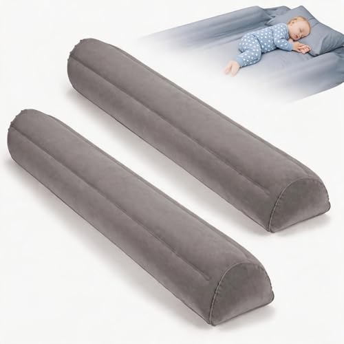 2Pack Inflatable Bed Rails for Toddlers, Non-Slip Soft Flocking Portable Travel Kids Bed Bumper for Full Queen King Size Beds, Grey 127 * 15 * 12cm
