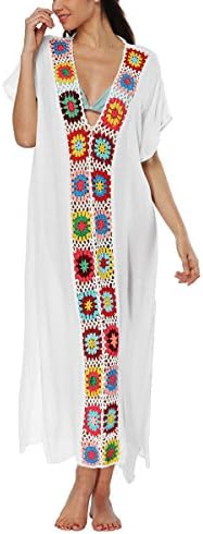 Women's Colorful Cotton Embroidered Turkish Kaftans Beachwear Bikini Cover up Dress