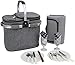 Picnic Basket for 2 Beautiful Insulated Tote Bag Kit Insulated Lunch Tote for Women & Men Picnic Backpack Camping Tableware Set and Waterproof Blanket | Aluminum Frame and Handle | Collapsible Cooler