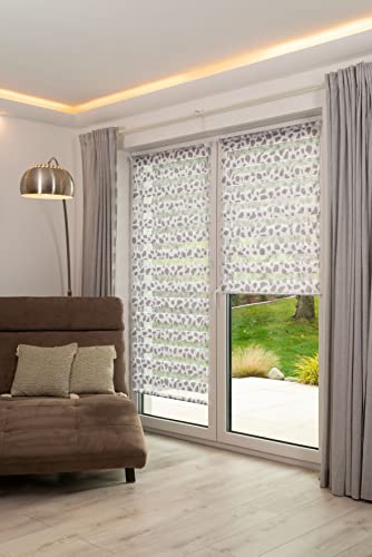 Khome Madrid Klemmfix Double Roller Blind, No Drilling Required, Stone, Taupe, Printed 55 x 200 cm (W x L)