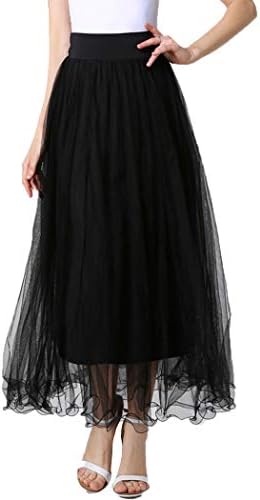 Women A line mesh Tulle Skirt Knee Length Elastic Waist for Evening Party Prom Formal Skirts